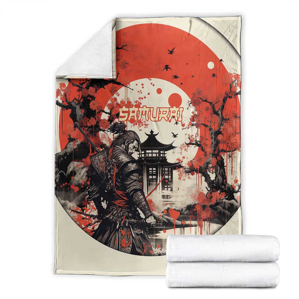 Samurai Warrior Japan Blanket Red-blossomed Tree Classic Japanese Stylized - Wonder Print Shop