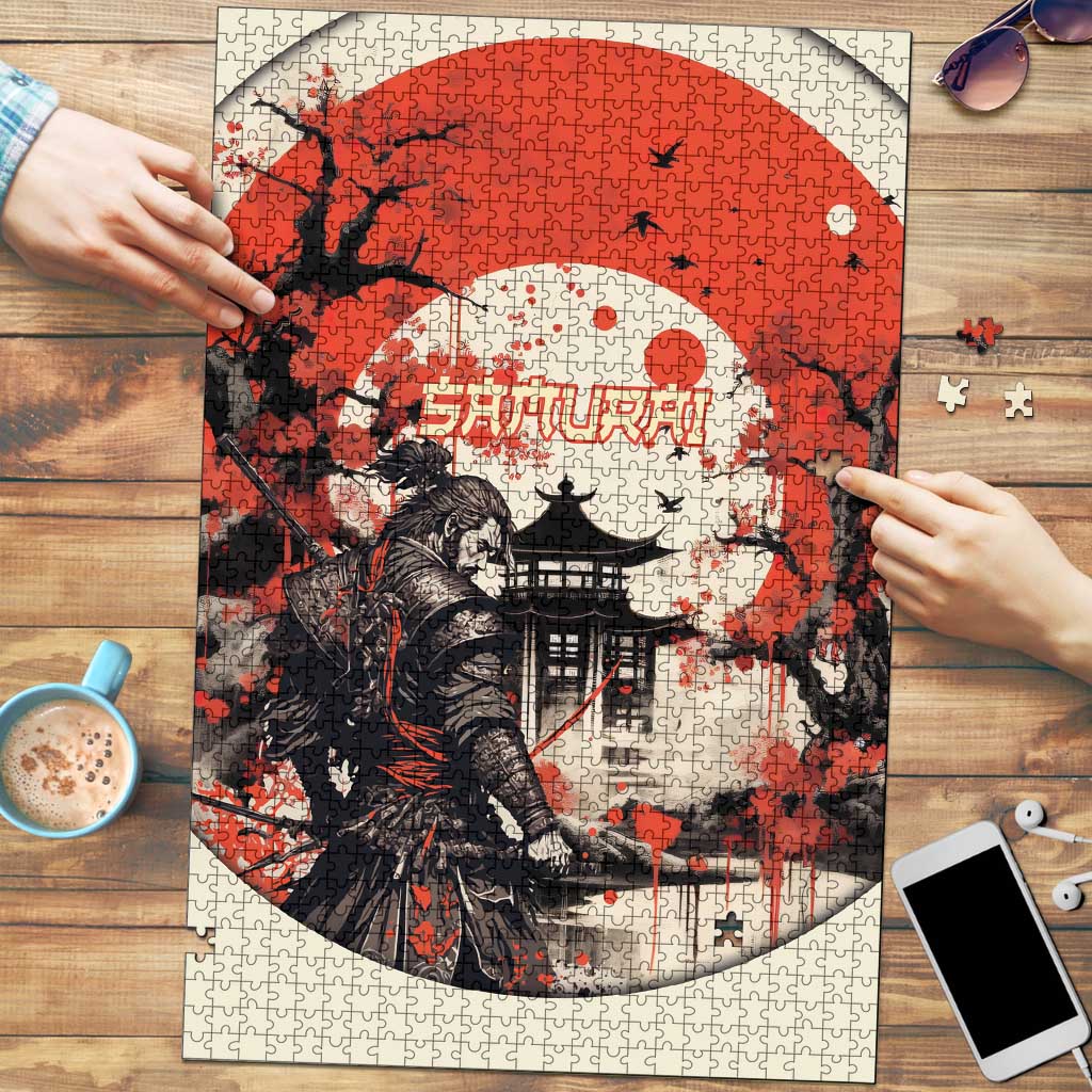 Samurai Warrior Japan Puzzle Red-blossomed Tree Classic Japanese Stylized - Wonder Print Shop