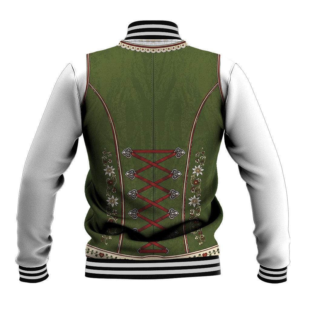 Dirndl Costume Oktoberfest Baseball Jacket German Tracht Edelweiss Green Version