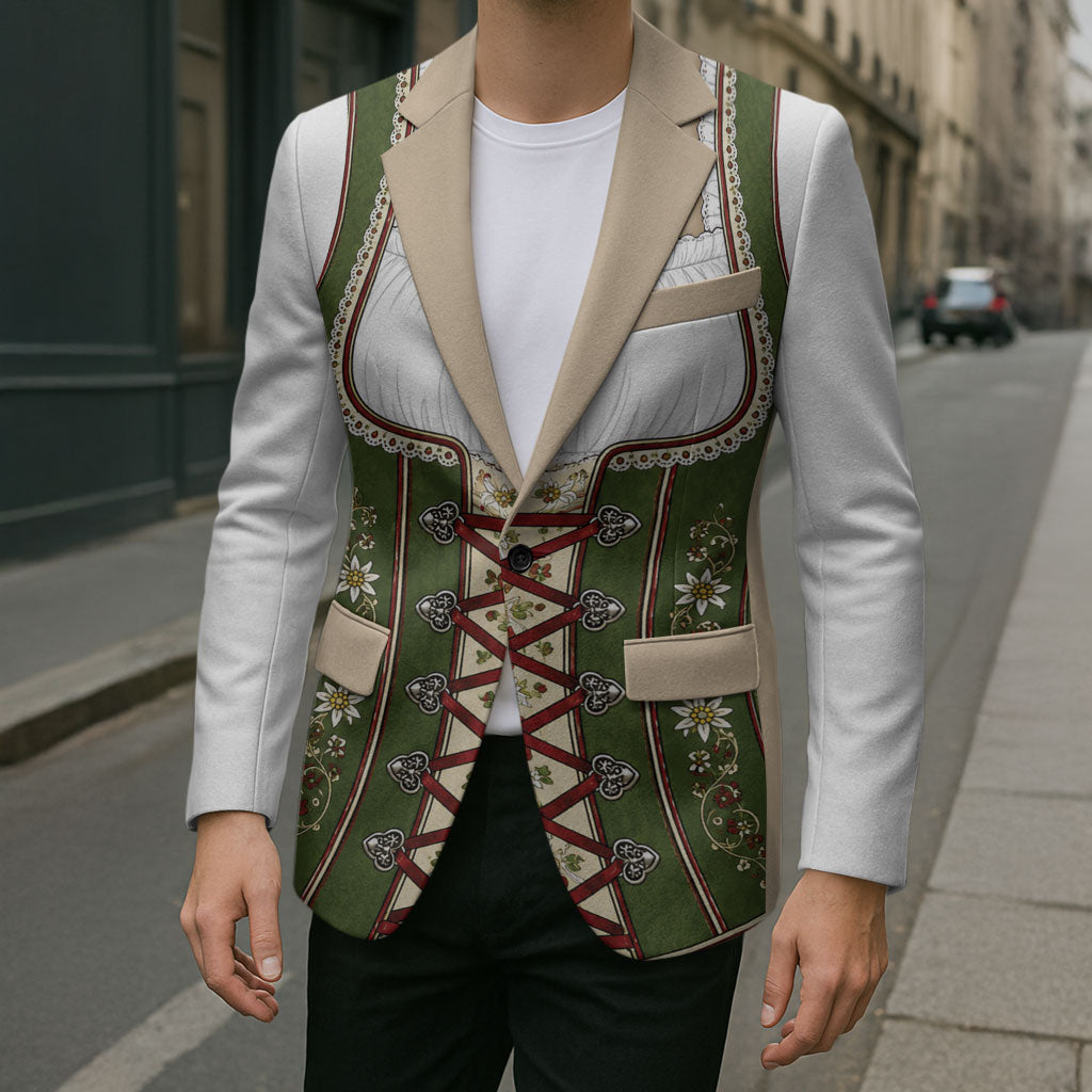 Dirndl Costume Oktoberfest Blazer German Tracht Edelweiss Green Version
