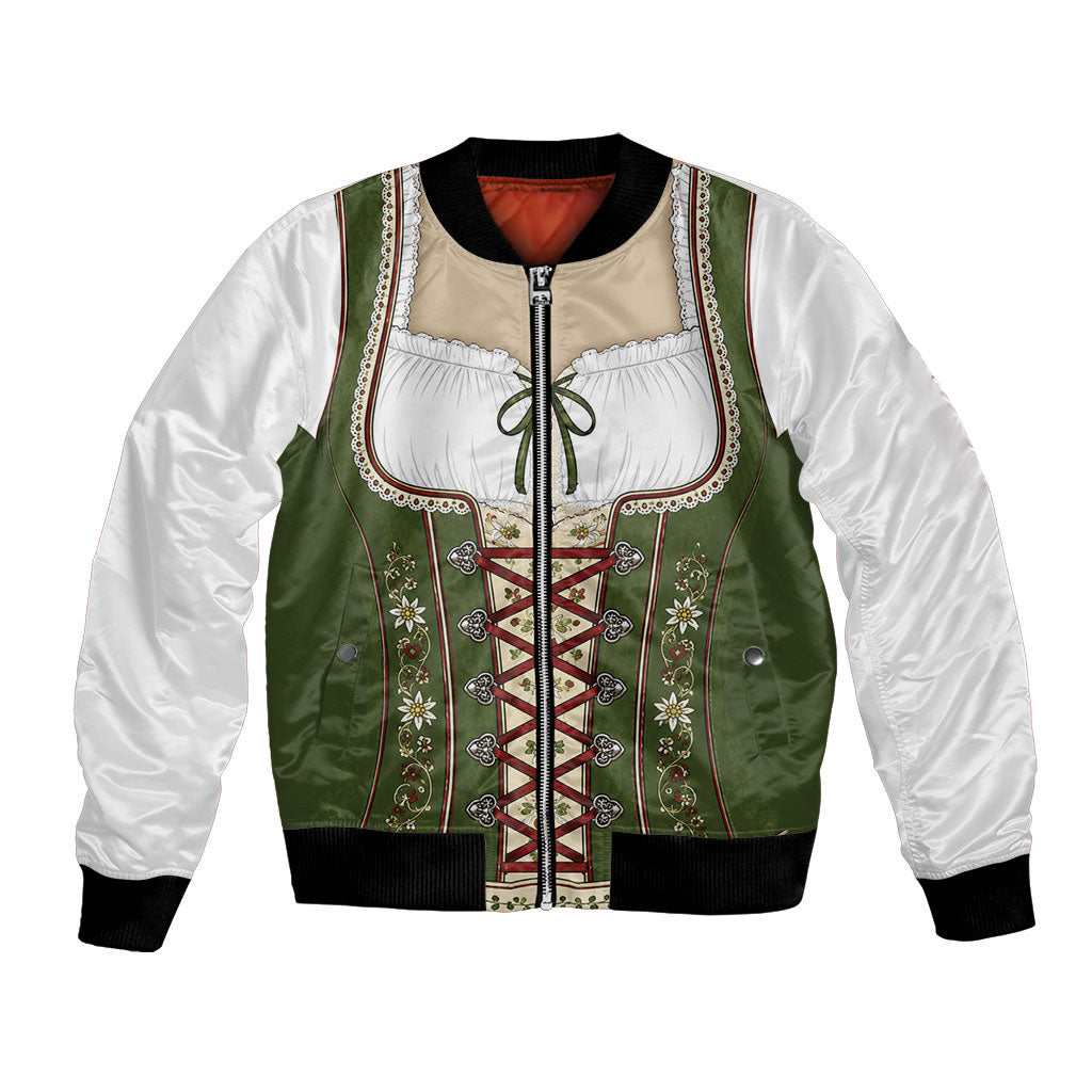 Dirndl Costume Oktoberfest Bomber Jacket German Tracht Edelweiss Green Version