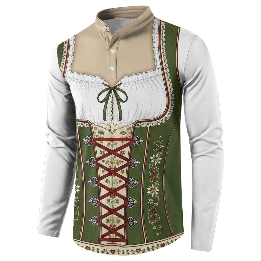 Dirndl Costume Oktoberfest Button Sweatshirt German Tracht Edelweiss Green Version