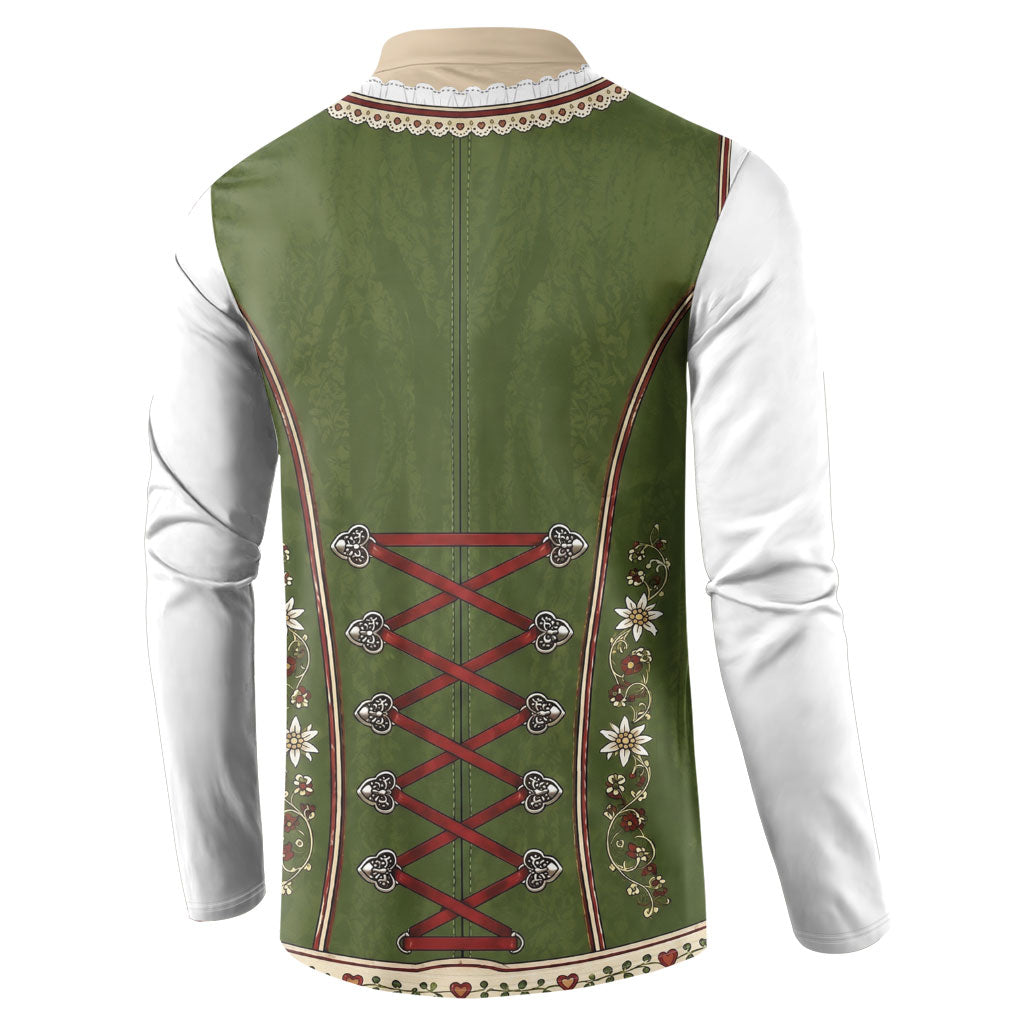 Dirndl Costume Oktoberfest Button Sweatshirt German Tracht Edelweiss Green Version