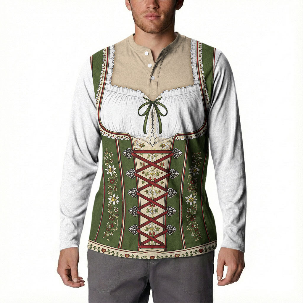 Dirndl Costume Oktoberfest Button Sweatshirt German Tracht Edelweiss Green Version