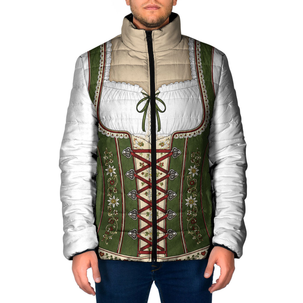 Dirndl Costume Oktoberfest Padded Jacket German Tracht Edelweiss Green Version