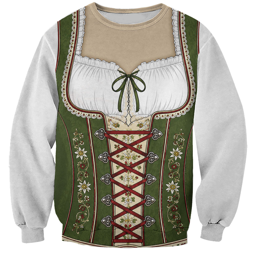 Dirndl Costume Oktoberfest Sweatshirt German Tracht Edelweiss Green Version