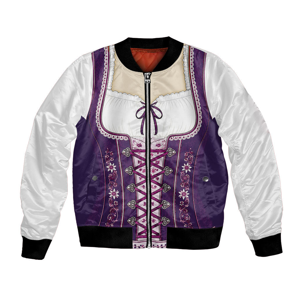 Dirndl Costume Oktoberfest Bomber Jacket German Tracht Edelweiss Purple Version
