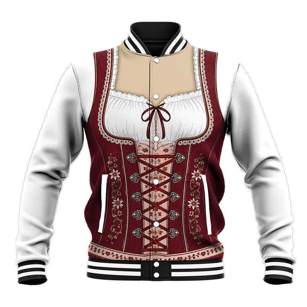 Dirndl Costume Oktoberfest Baseball Jacket German Tracht Edelweiss Red Version