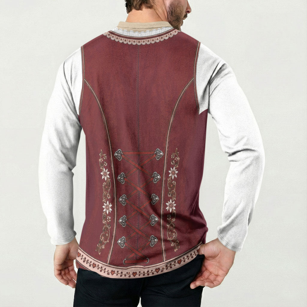 Dirndl Costume Oktoberfest Button Sweatshirt German Tracht Edelweiss Red Version