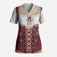 Dirndl Costume Oktoberfest Scrub Top German Tracht Edelweiss Red Version