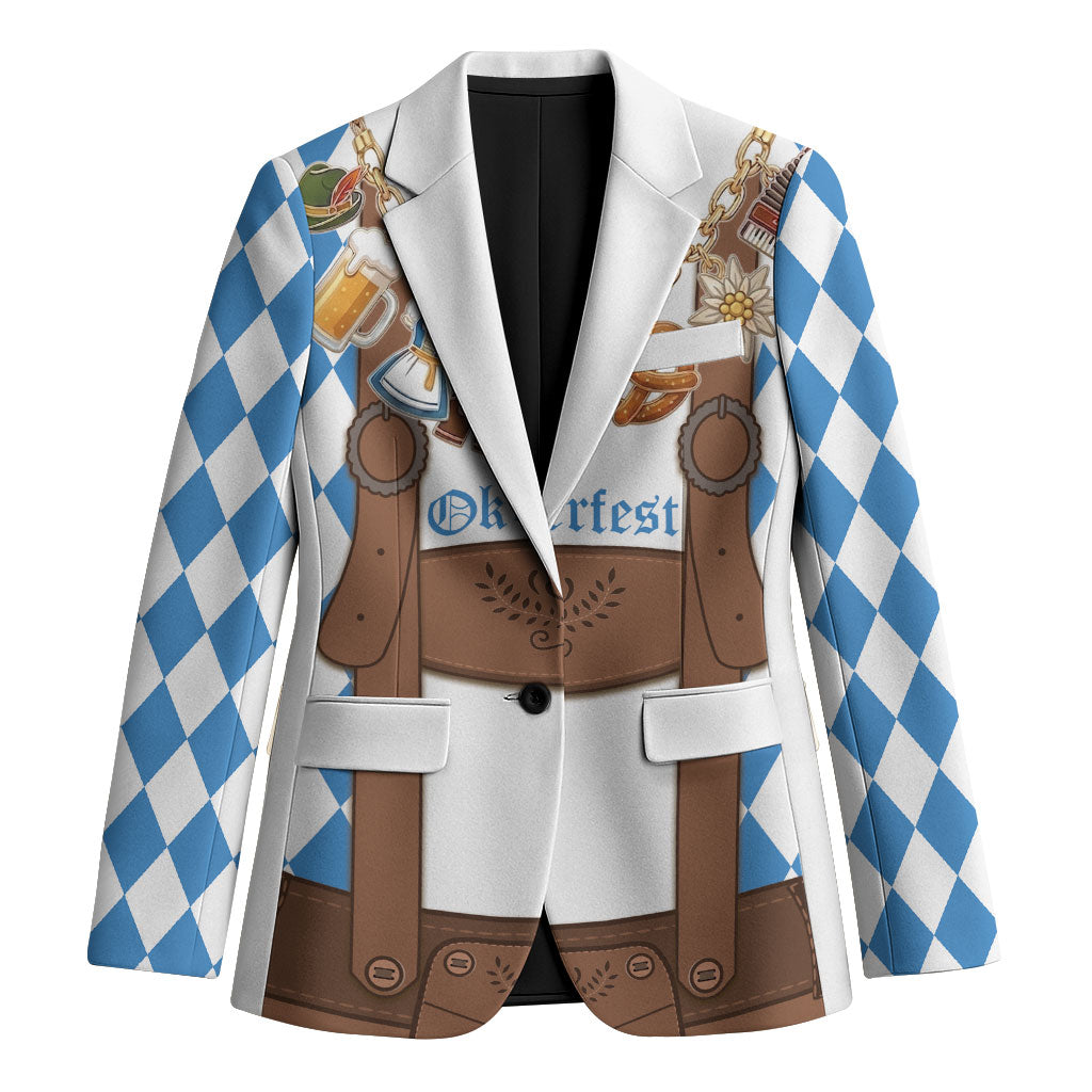 Lederhosen Costume Oktoberfest Blazer Iconic Symbols Necklace Bavarian Flag Pattern