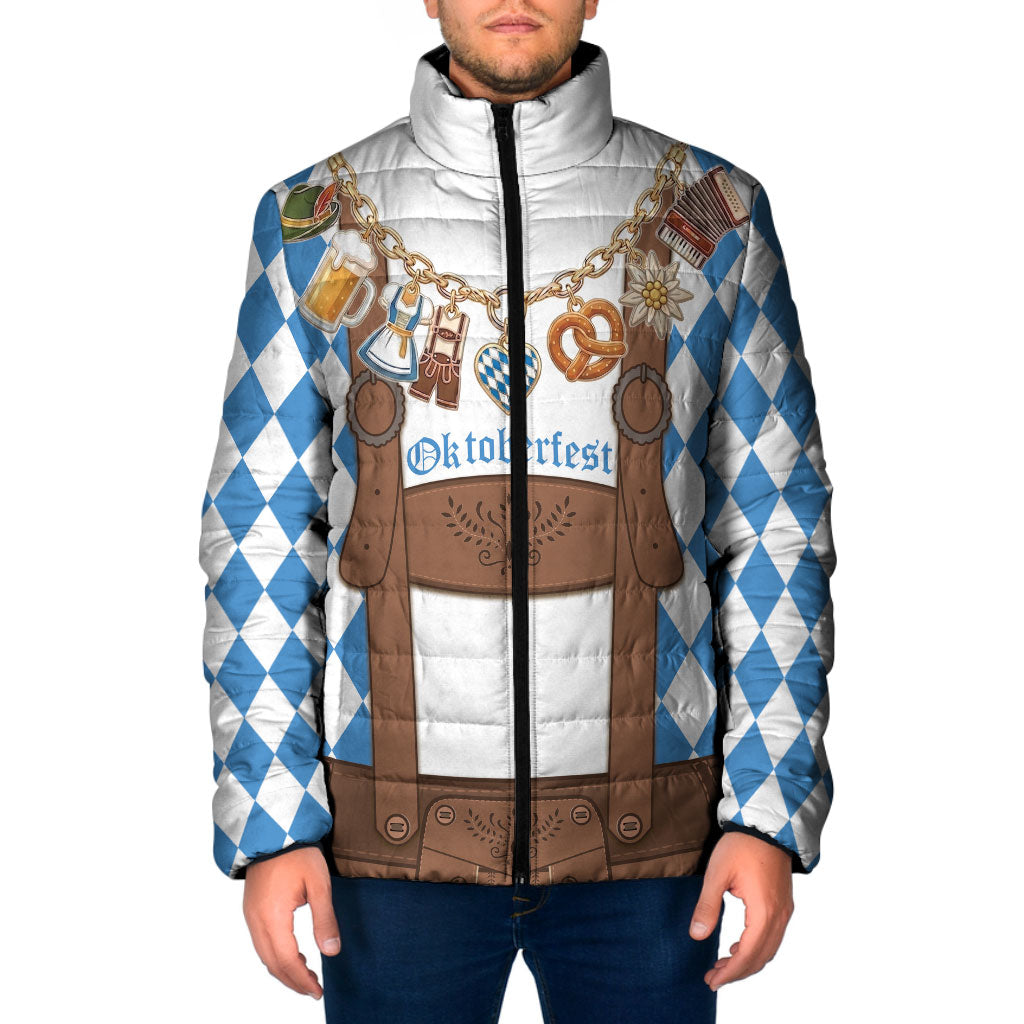 Lederhosen Costume Oktoberfest Padded Jacket Iconic Symbols Necklace Bavarian Flag Pattern