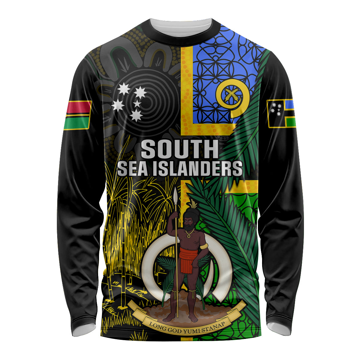 Personalised South Sea Islanders Long Sleeve Shirt Kanakas With Vanuatu Coat Of Arms - Wonder Print Shop