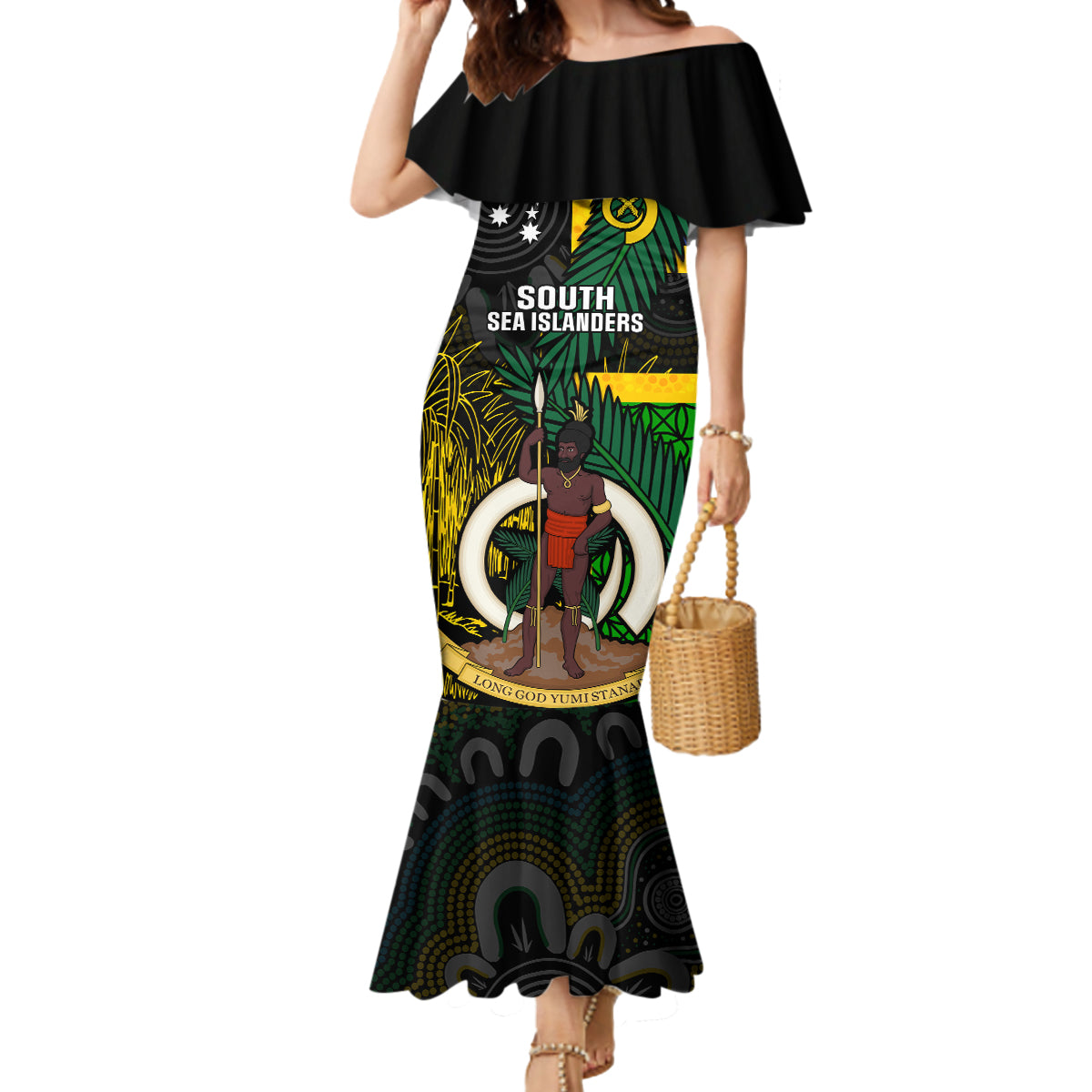 Personalised South Sea Islanders Mermaid Dress Kanakas With Vanuatu Coat Of Arms - Wonder Print Shop