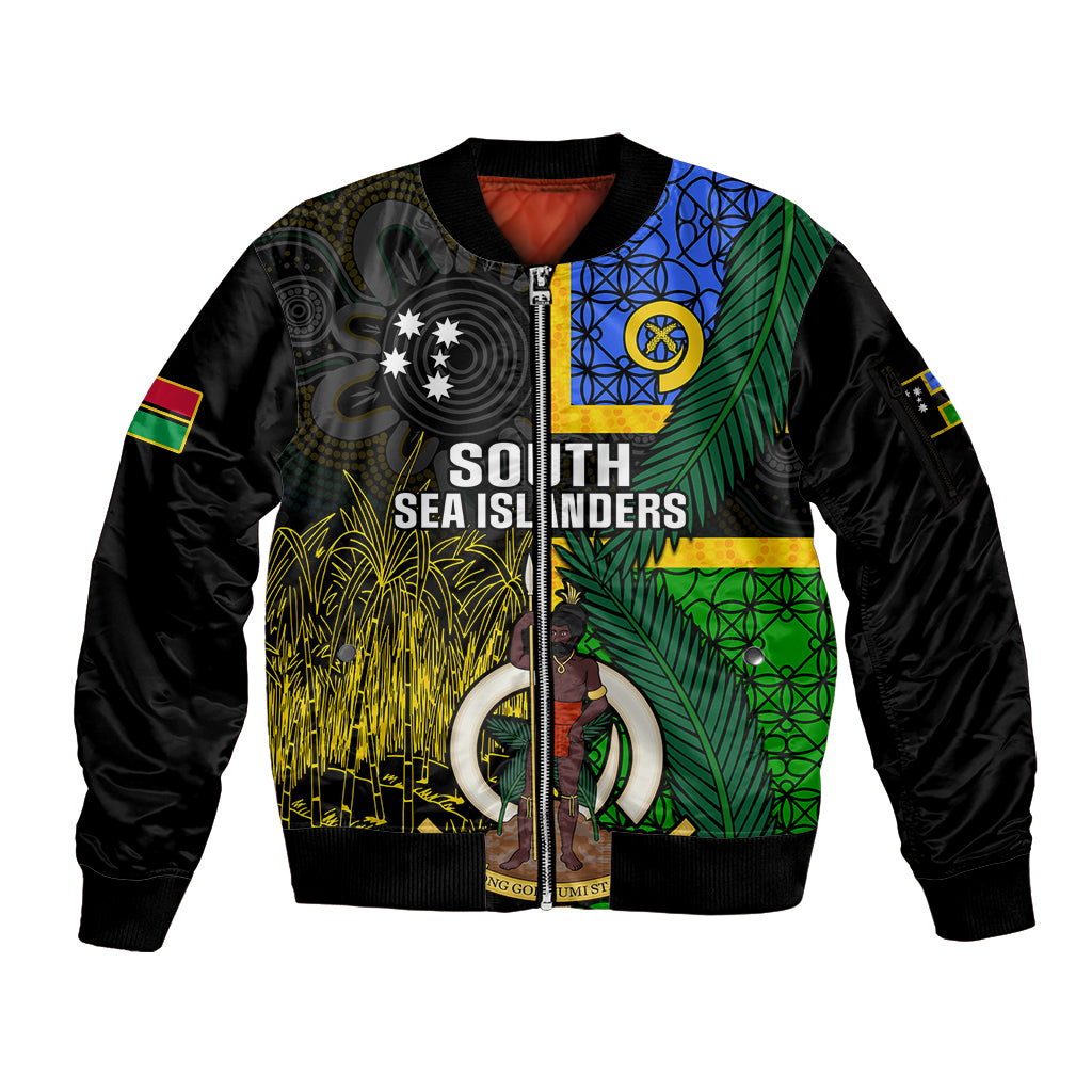 Personalised South Sea Islanders Sleeve Zip Bomber Jacket Kanakas With Vanuatu Coat Of Arms - Wonder Print Shop