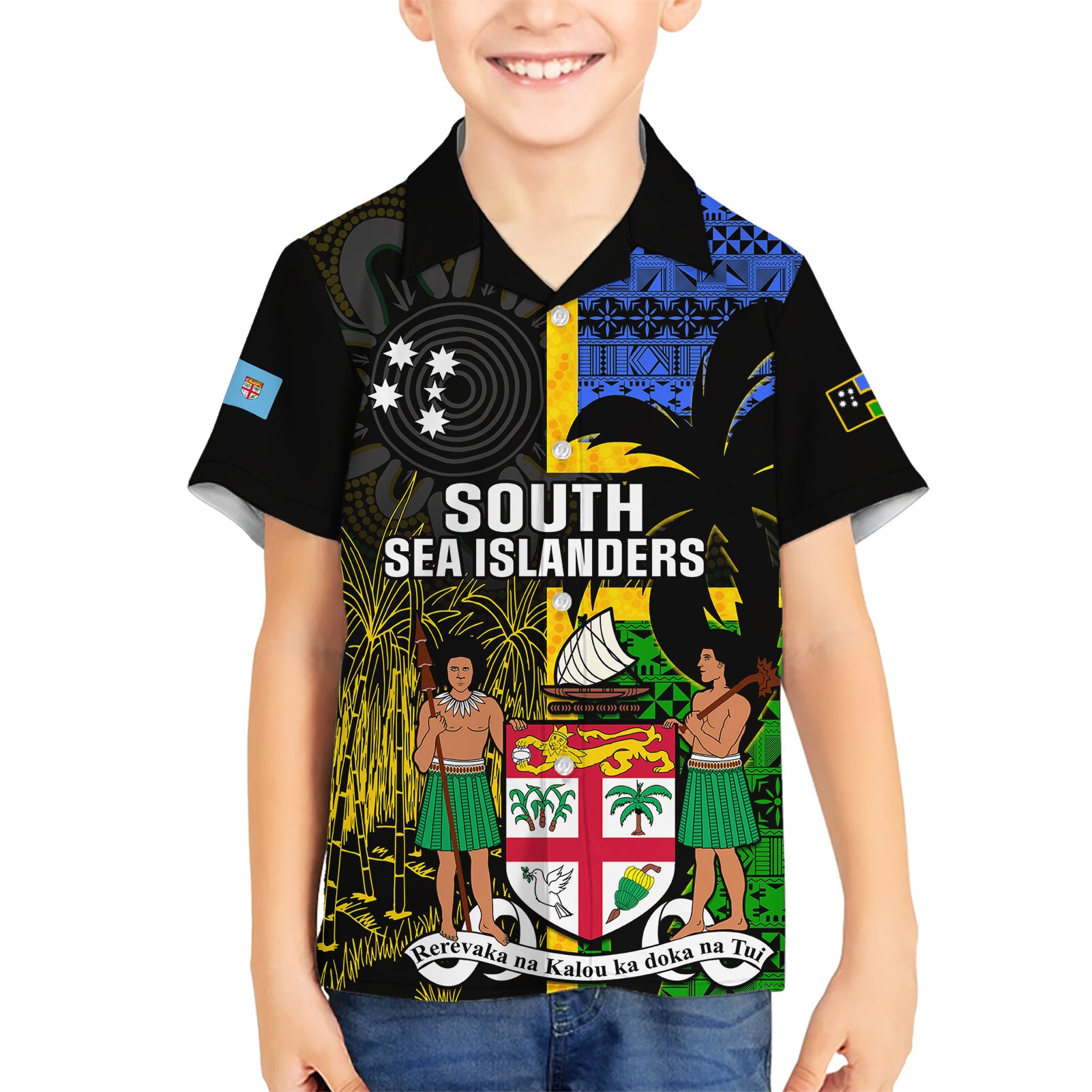 Personalised South Sea Islanders Kid Hawaiian Shirt Kanakas With Fiji Coat Of Arms - Wonder Print Shop