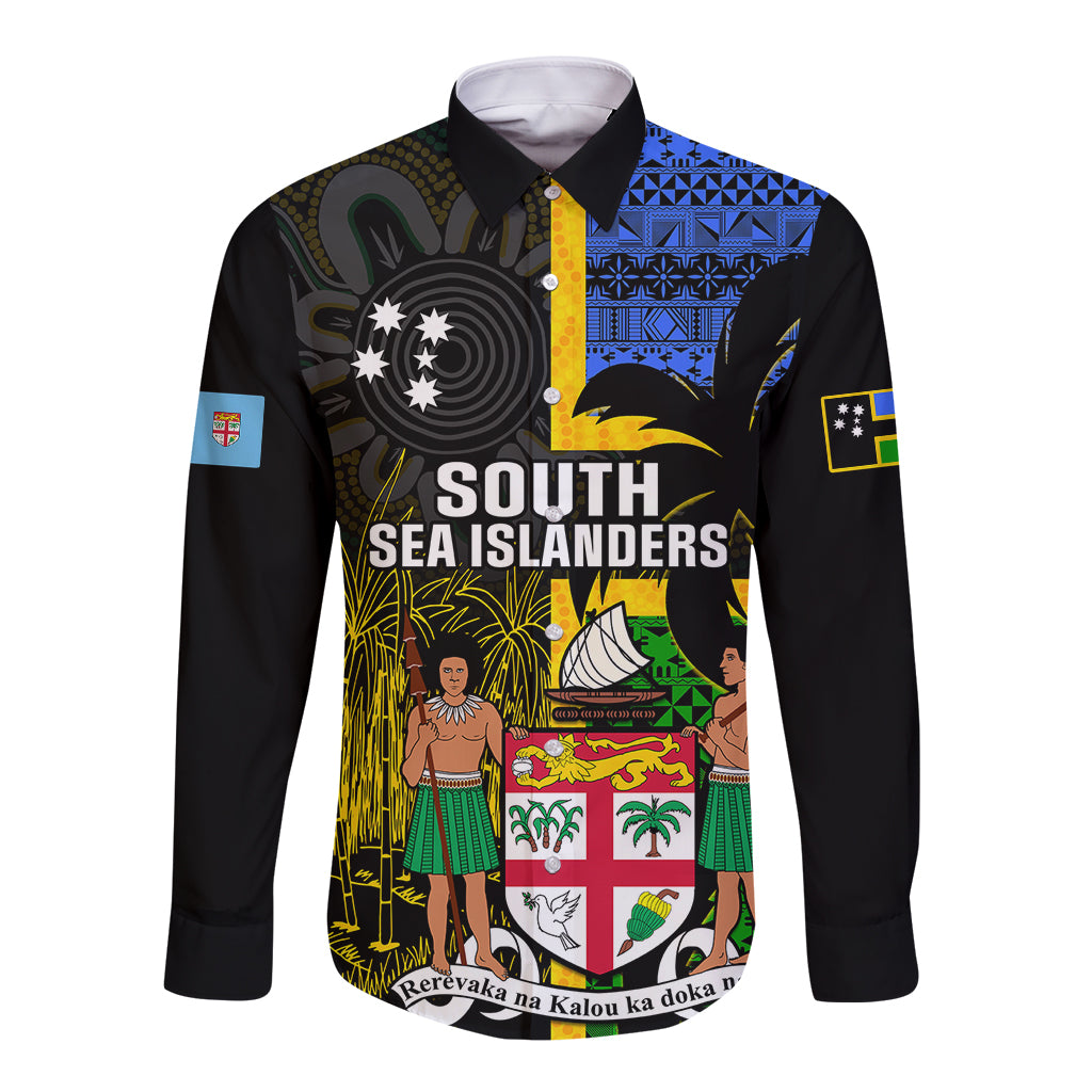 Personalised South Sea Islanders Long Sleeve Button Shirt Kanakas With Fiji Coat Of Arms - Wonder Print Shop