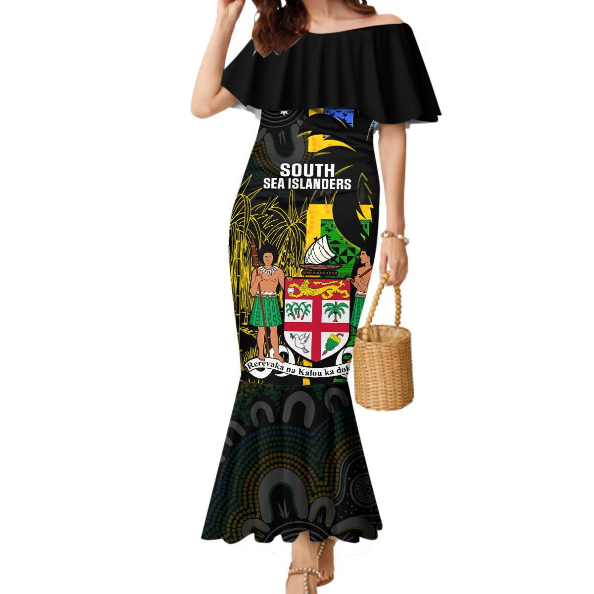 Personalised South Sea Islanders Mermaid Dress Kanakas With Fiji Coat Of Arms - Wonder Print Shop