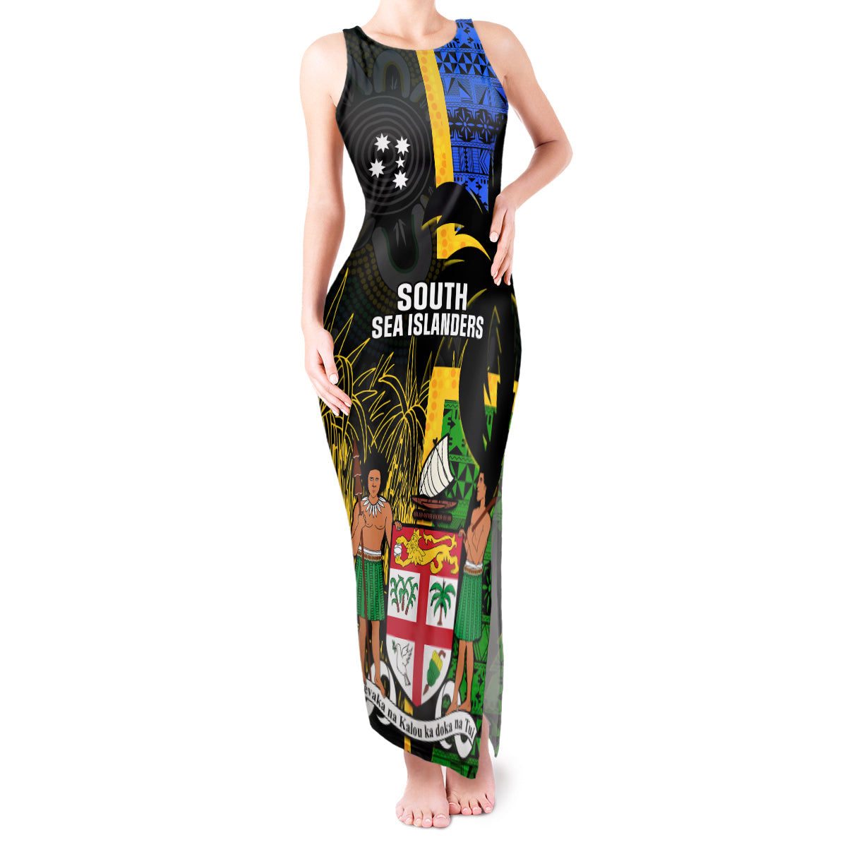 Personalised South Sea Islanders Tank Maxi Dress Kanakas With Fiji Coat Of Arms - Wonder Print Shop