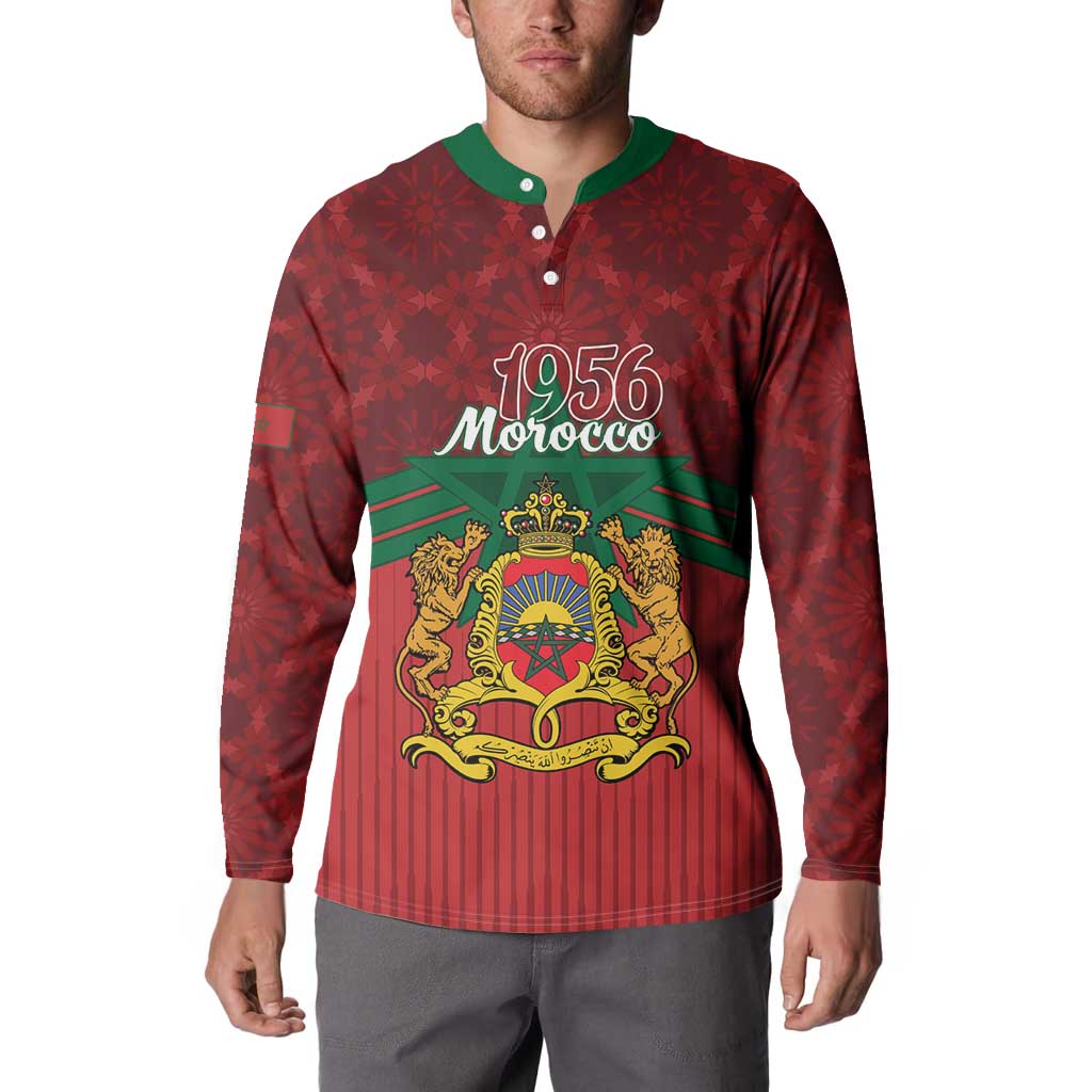 Personalized Morocco Independence Day Button Sweatshirt 1956 Proud Islamic Pattern - Wonder Print Shop
