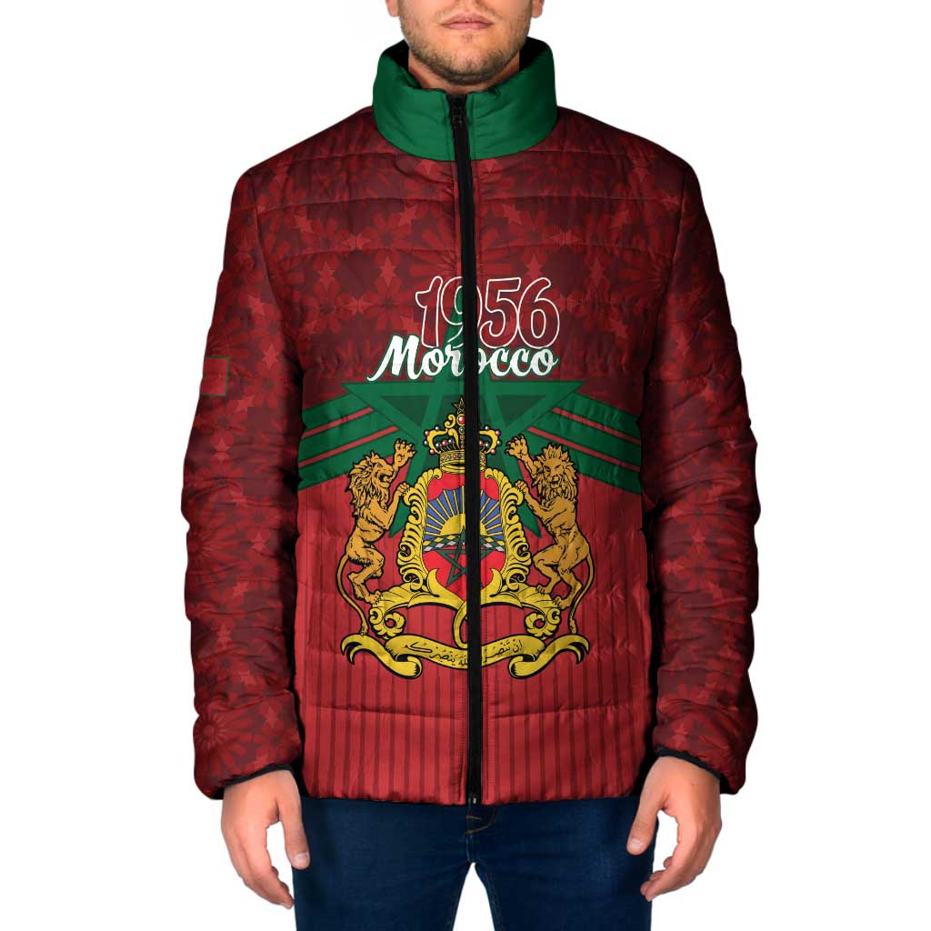 Personalized Morocco Independence Day Padded Jacket 1956 Proud Islamic Pattern - Wonder Print Shop
