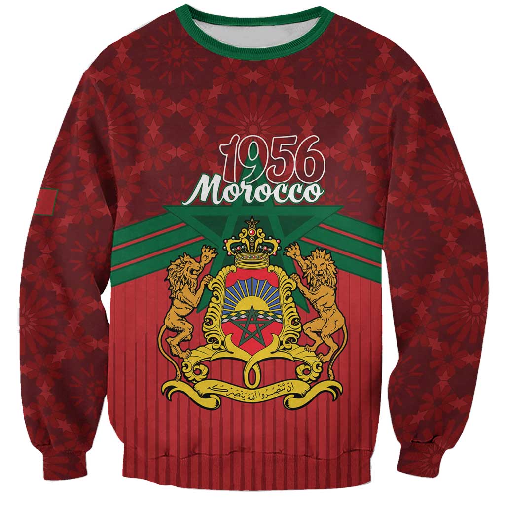 Personalized Morocco Independence Day Sweatshirt 1956 Proud Islamic Pattern - Wonder Print Shop