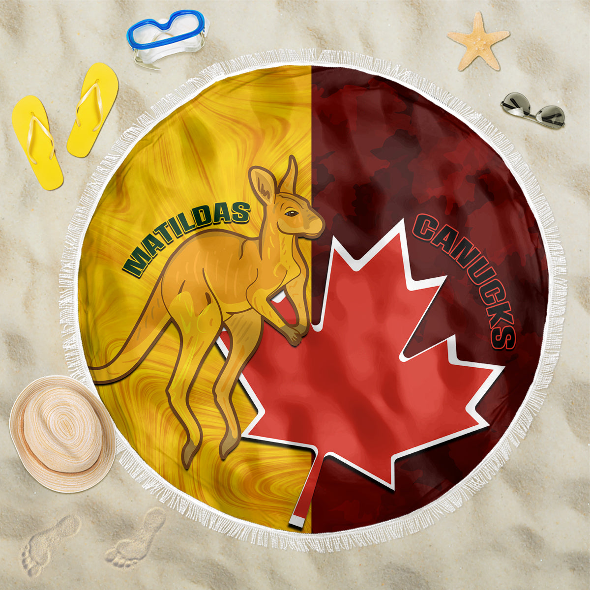 Australia And Canada Soccer Beach Blanket Matildas Combine Canucks Together - Wonder Print Shop