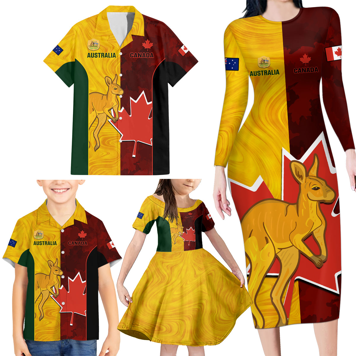 Australia And Canada Soccer Family Matching Long Sleeve Bodycon Dress and Hawaiian Shirt Matildas Combine Canucks Together - Wonder Print Shop