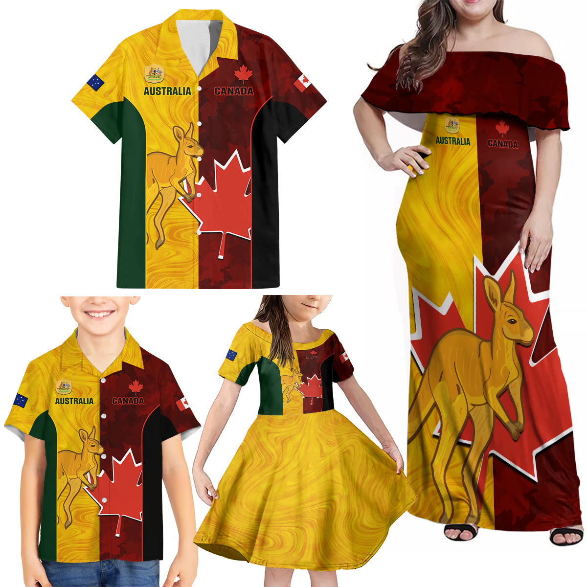 Australia And Canada Soccer Family Matching Off Shoulder Maxi Dress and Hawaiian Shirt Matildas Combine Canucks Together - Wonder Print Shop