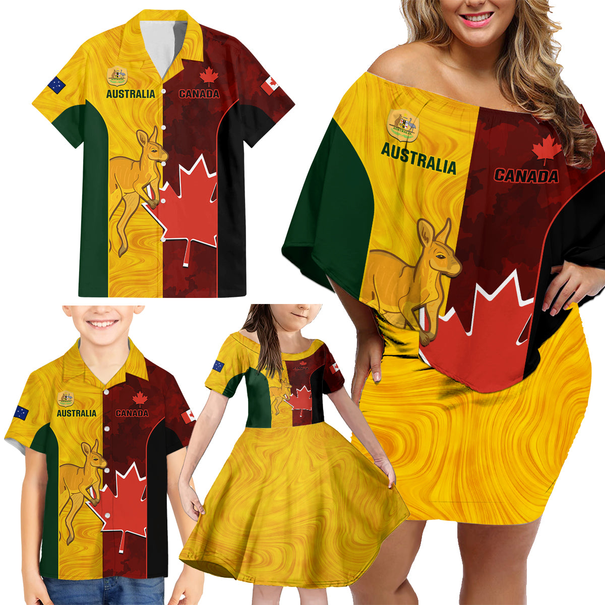 Australia And Canada Soccer Family Matching Off Shoulder Short Dress and Hawaiian Shirt Matildas Combine Canucks Together - Wonder Print Shop