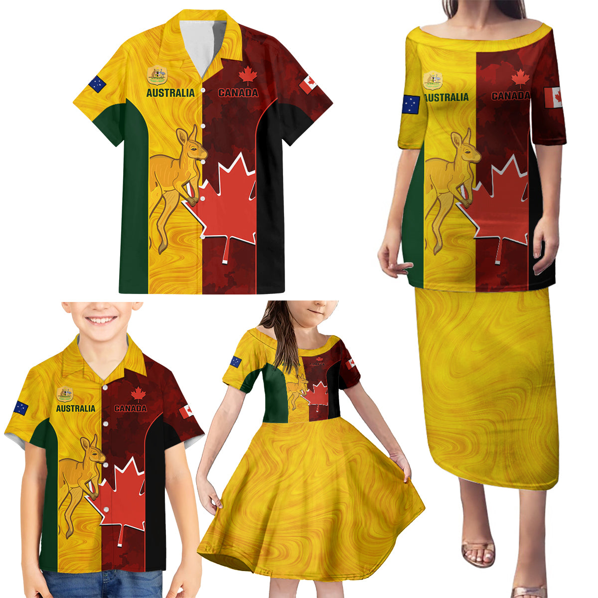 Australia And Canada Soccer Family Matching Puletasi Dress and Hawaiian Shirt Matildas Combine Canucks Together - Wonder Print Shop