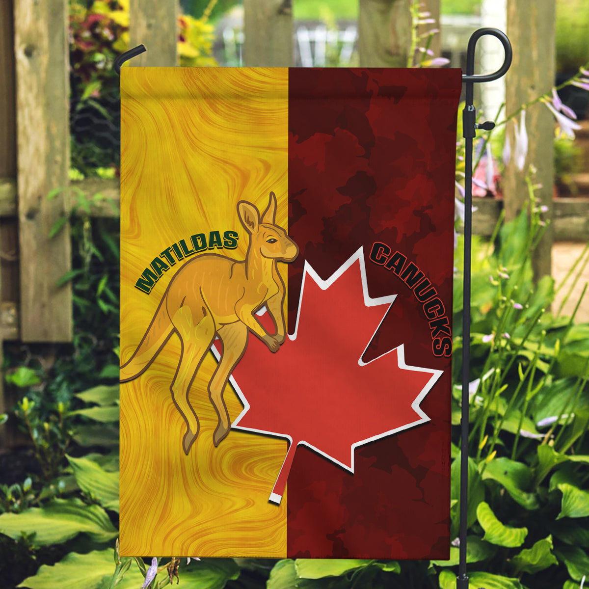 Australia And Canada Soccer Garden Flag Matildas Combine Canucks Together - Wonder Print Shop