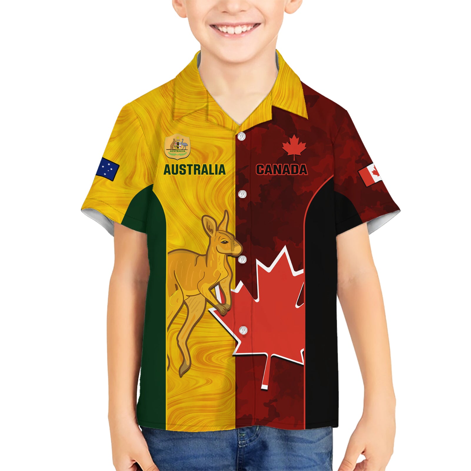 Australia And Canada Soccer Kid Hawaiian Shirt Matildas Combine Canucks Together - Wonder Print Shop