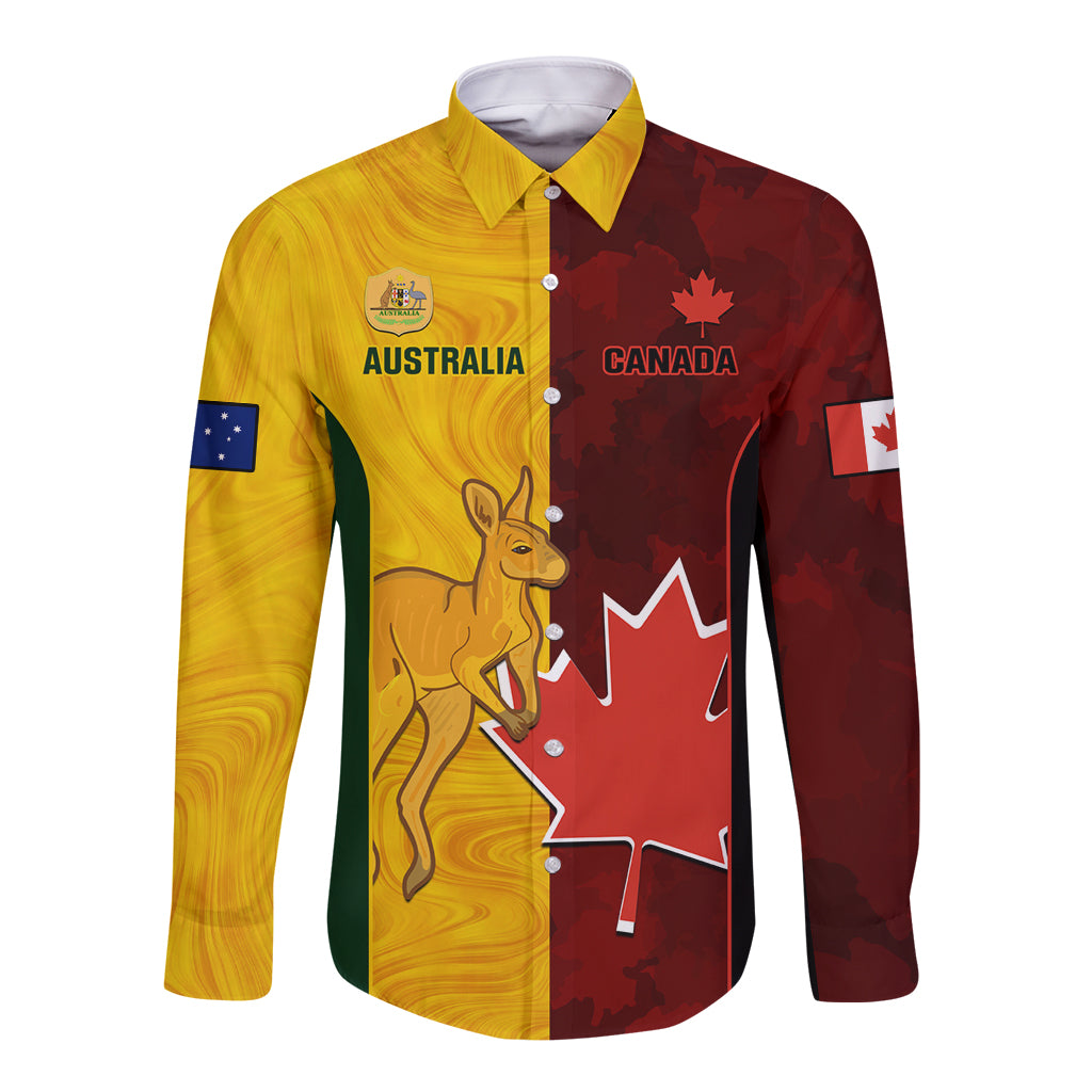 Australia And Canada Soccer Long Sleeve Button Shirt Matildas Combine Canucks Together - Wonder Print Shop