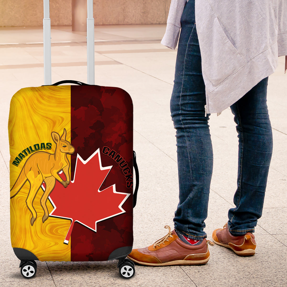 Australia And Canada Soccer Luggage Cover Matildas Combine Canucks Together - Wonder Print Shop