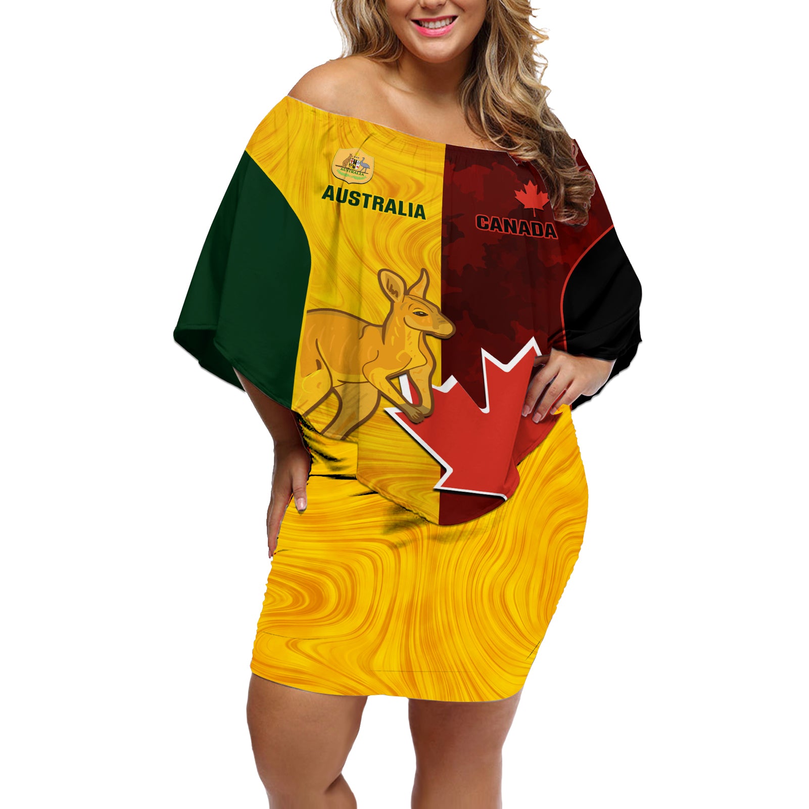 Australia And Canada Soccer Off Shoulder Short Dress Matildas Combine Canucks Together - Wonder Print Shop