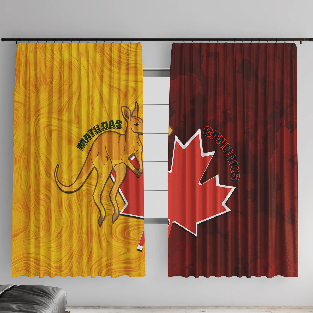 Australia And Canada Soccer Window Curtain Matildas Combine Canucks Together - Wonder Print Shop