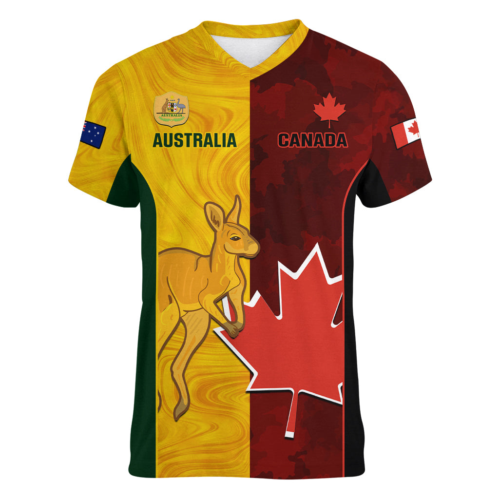 Australia And Canada Soccer Women V Neck T Shirt Matildas Combine Canucks Together - Wonder Print Shop