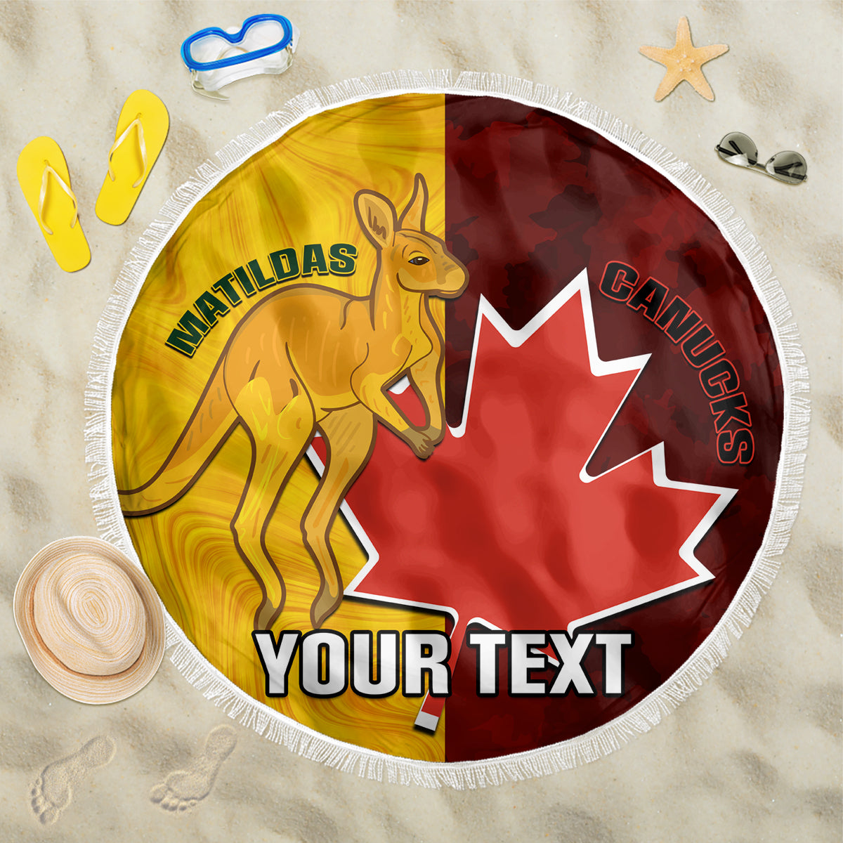 Custom Australia And Canada Soccer Beach Blanket Matildas Combine Canucks Together - Wonder Print Shop