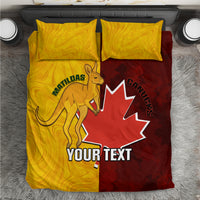 Gold and red soccer bedding set with kangaroo, Canada maple leaf, and two pillowcases