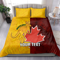 Gold and red duvet cover set with kangaroo, Canada maple leaf, and two pillowcases