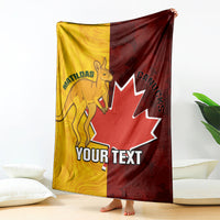 Gold and dark red soccer blanket with kangaroo, maple leaf, and 'YOUR TEXT'