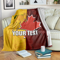 Gold and dark red blanket with kangaroo, maple leaf emblem, and 'YOUR TEXT'