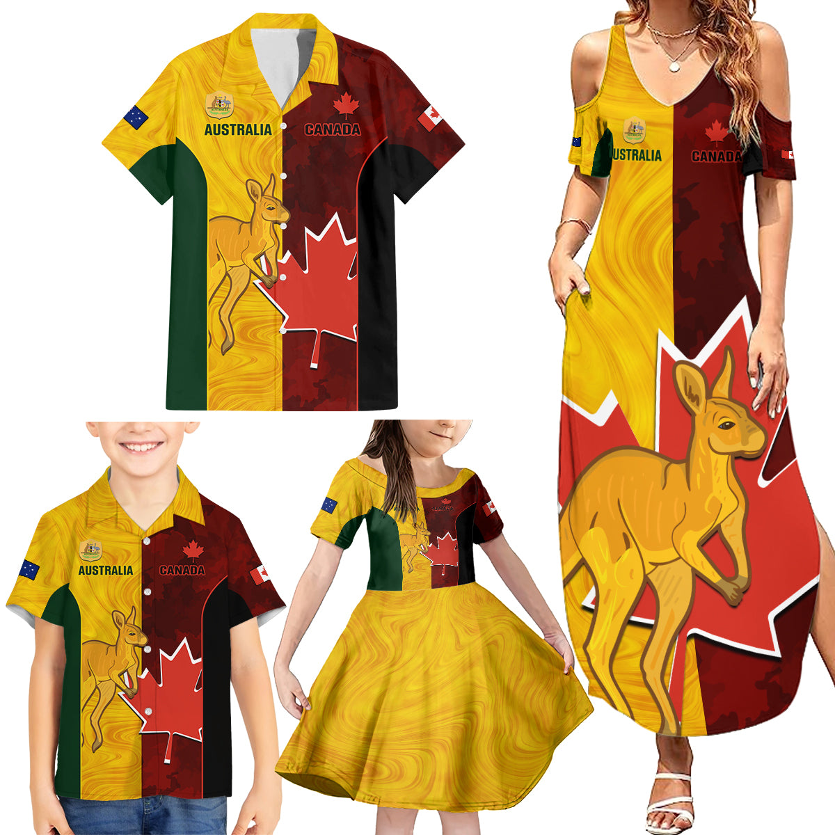 Custom Australia And Canada Soccer Family Matching Summer Maxi Dress and Hawaiian Shirt Matildas Combine Canucks Together - Wonder Print Shop