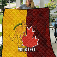 Gold and burgundy soccer quilt with Canada and Matildas graphics and custom text