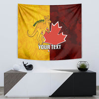 Square gold-and-dark-red tapestry with kangaroo graphic, maple leaf, and 'YOUR TEXT'