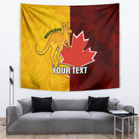 Gold and dark red tapestry with kangaroo and Canada maple leaf, centered 'YOUR TEXT'