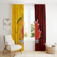 Printed window curtain panels, gold and red sports logos with customizable text