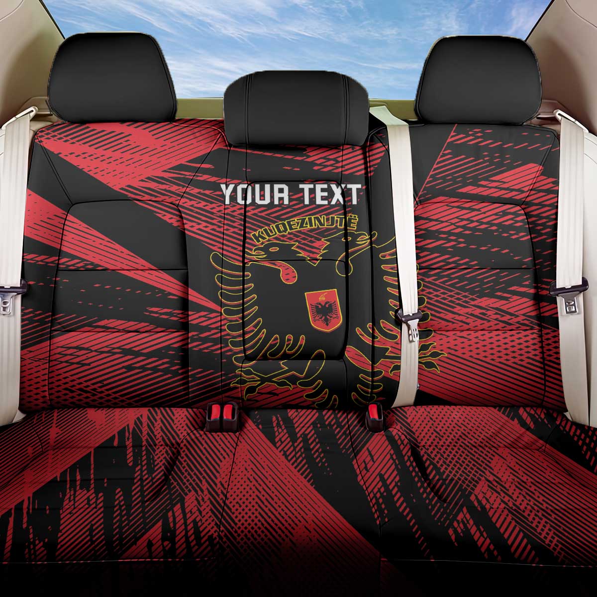 Custom Albania Football Back Car Seat Cover Go Kuqezinjte - Grunge Style - Wonder Print Shop