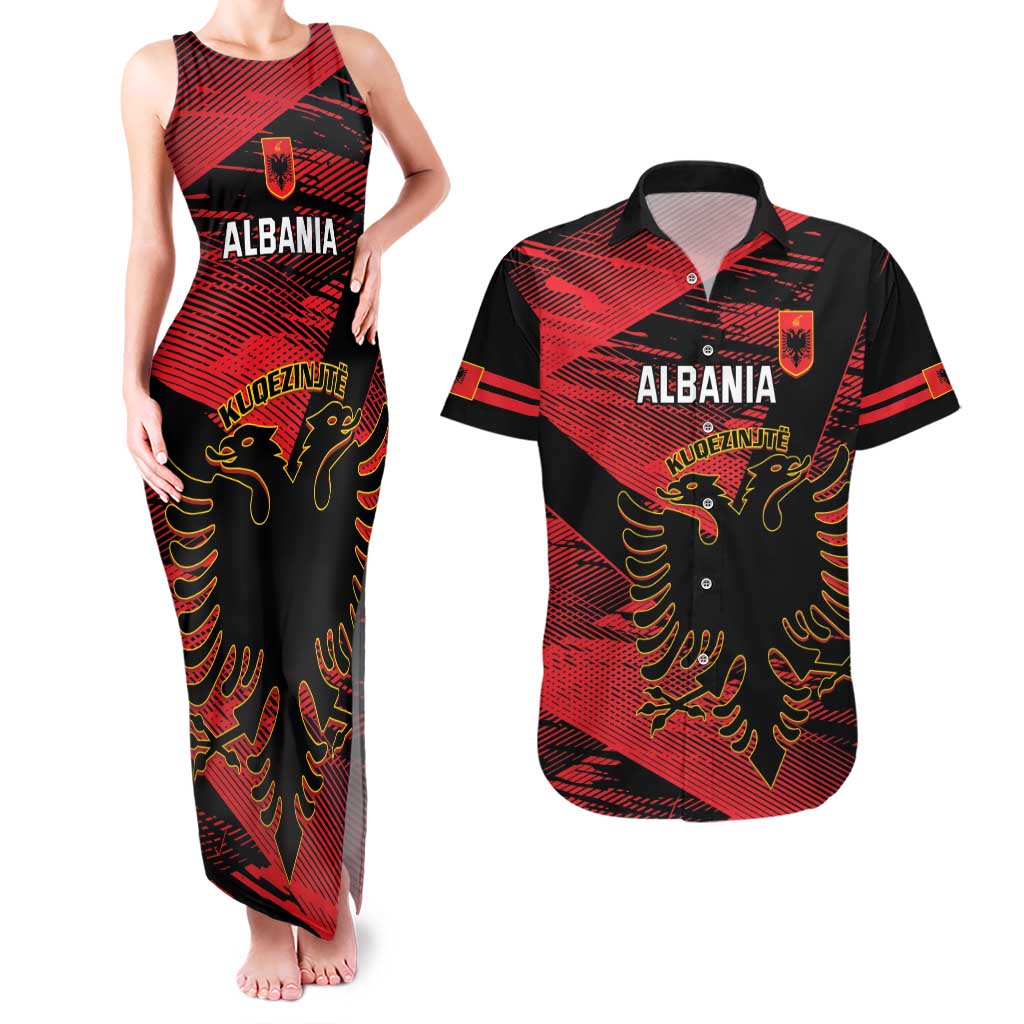 Custom Albania Football Couples Matching Tank Maxi Dress and Hawaiian Shirt Go Kuqezinjte - Grunge Style - Wonder Print Shop